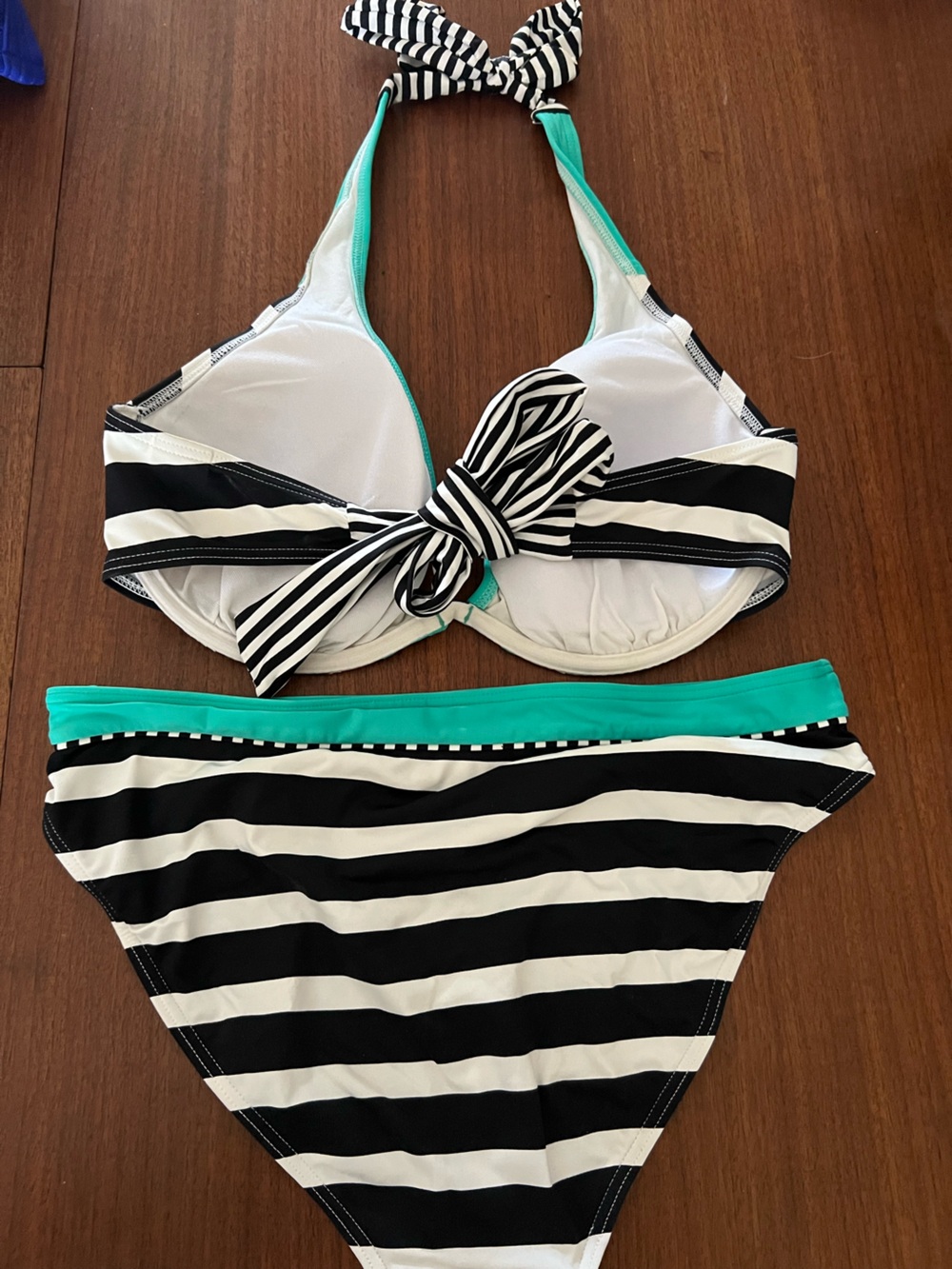 Venus Black & White Stripe Bikini with Teal Trim, Lascana style - Picture 2 of 6